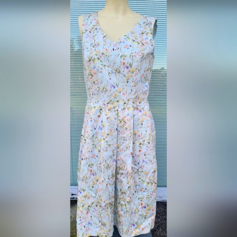 Brooks Brothers Womens Multicolor Floral V Neck Sleeveless Fit And Flare Dress 8